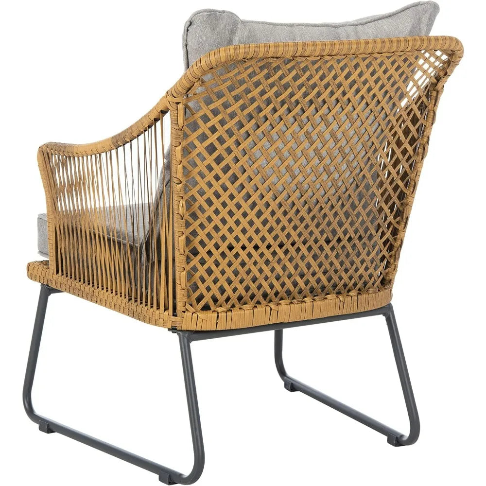 Natural Brown Rattan and Grey Seat Patio Lounge