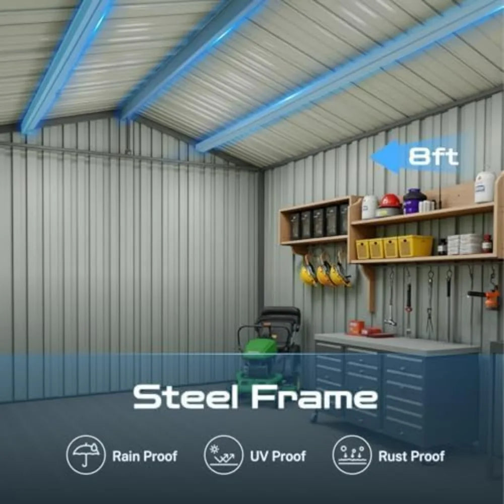 "Metal outdoor storage shed w/ ventilation/secure doors