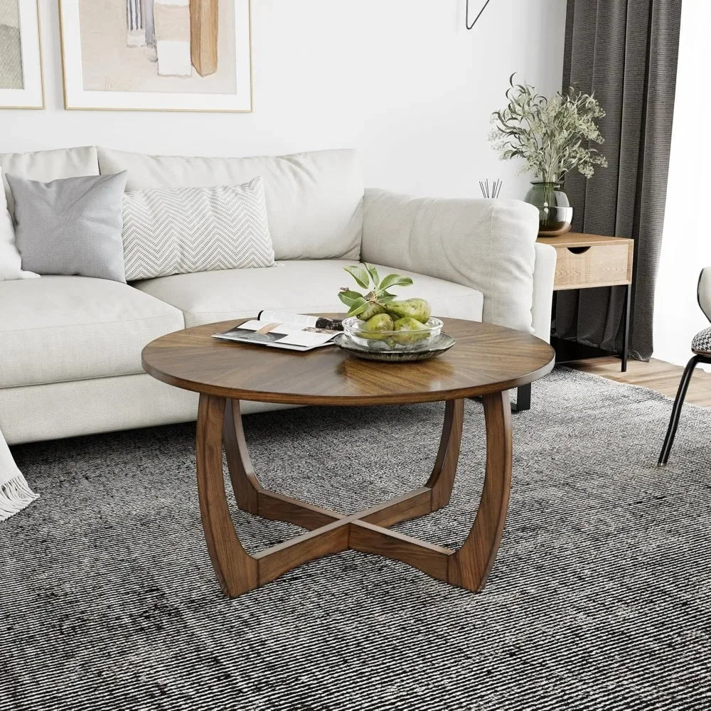 Round Wood Coffee Table with Curved Legs