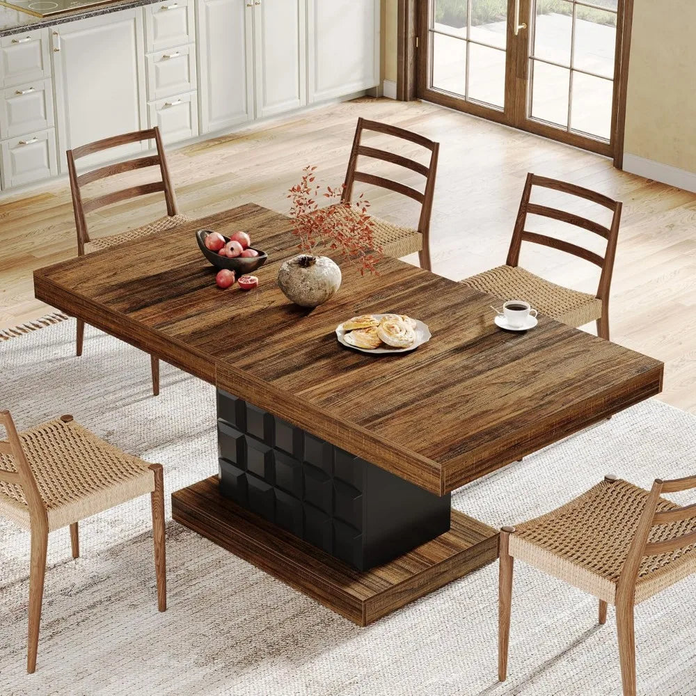 Dining Table with Geometric Base (Brown and Black)