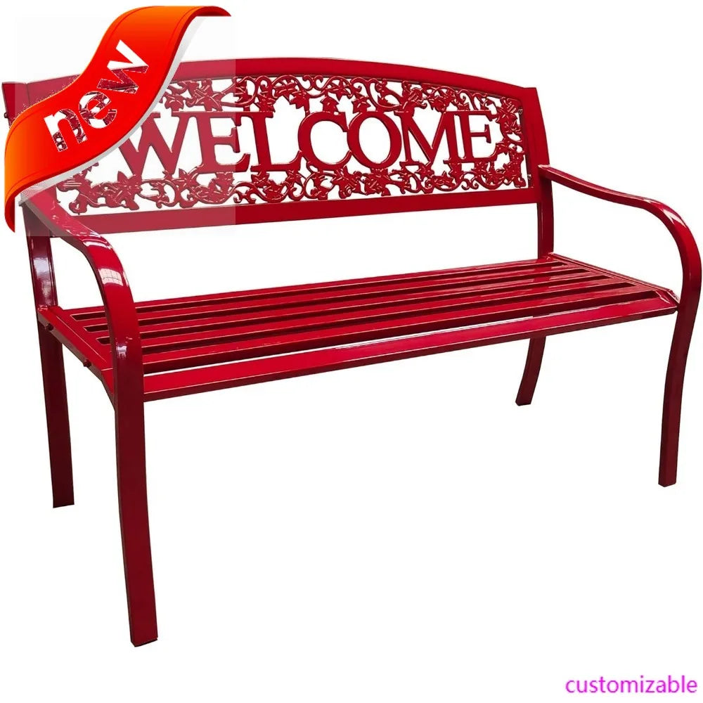 Red Metal Bench for Patio/ Garden Seating