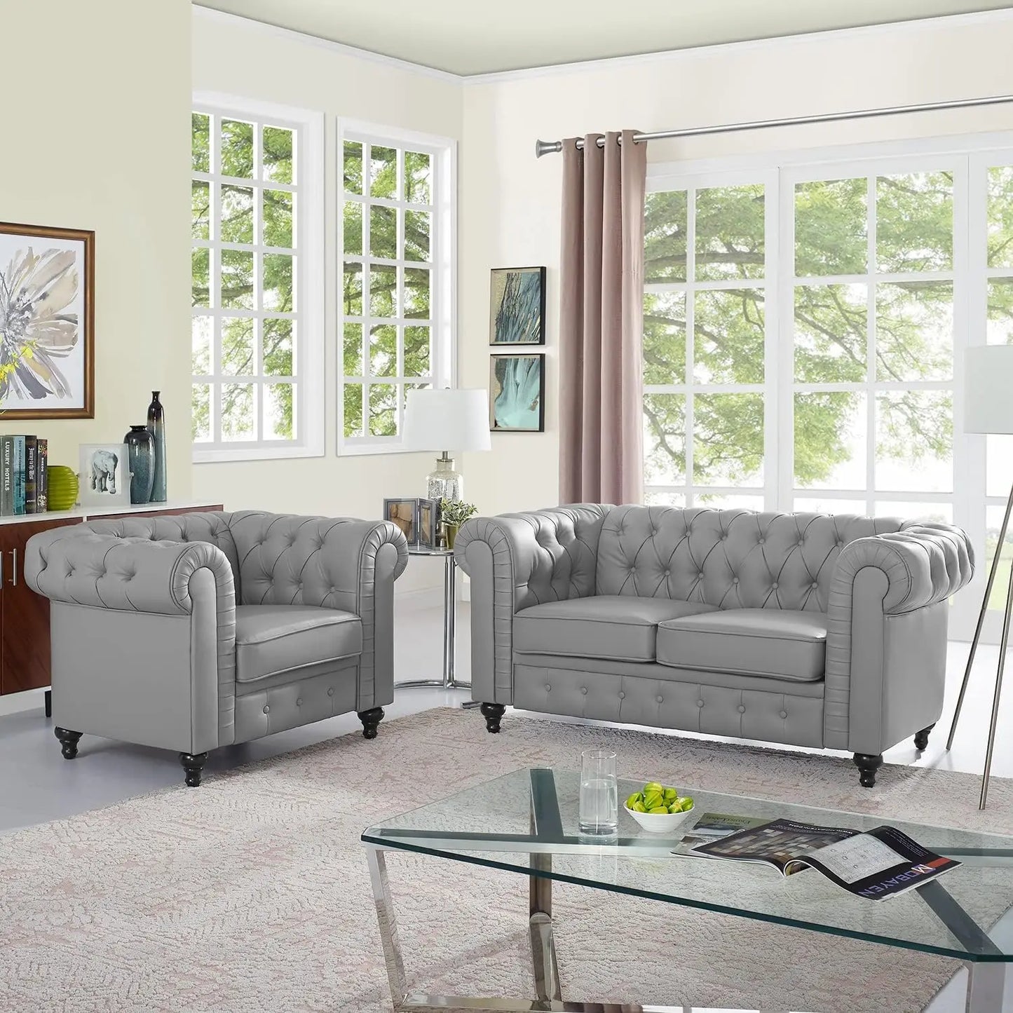 Chesterfield Furniture Leather Sofa Set.