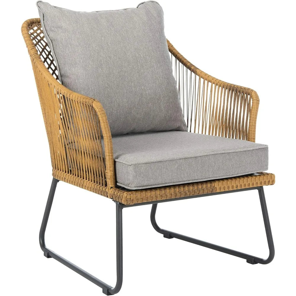 Natural Brown Rattan and Grey Seat Patio Lounge