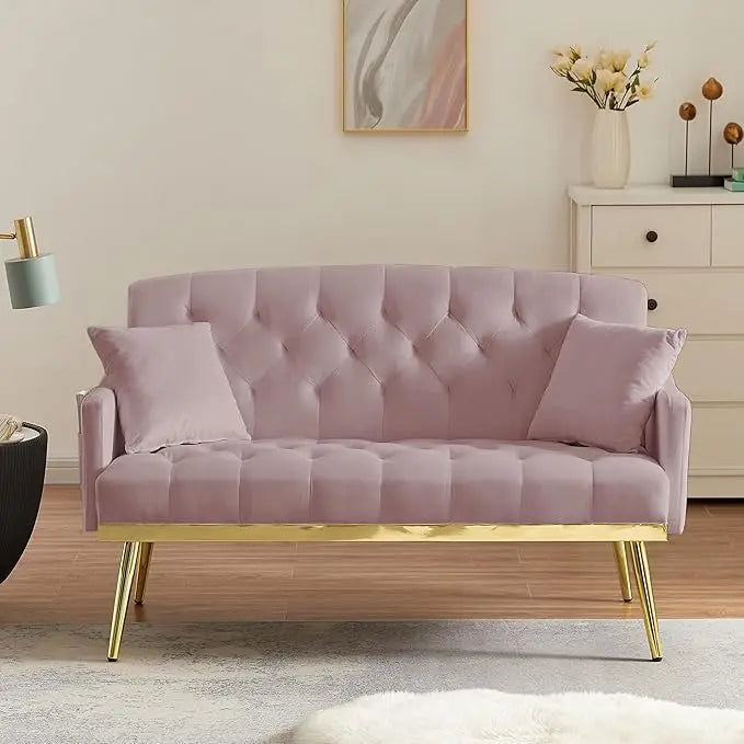 55-Inch Loveseat Sofa - Gold Metal Legs & Side Pockets