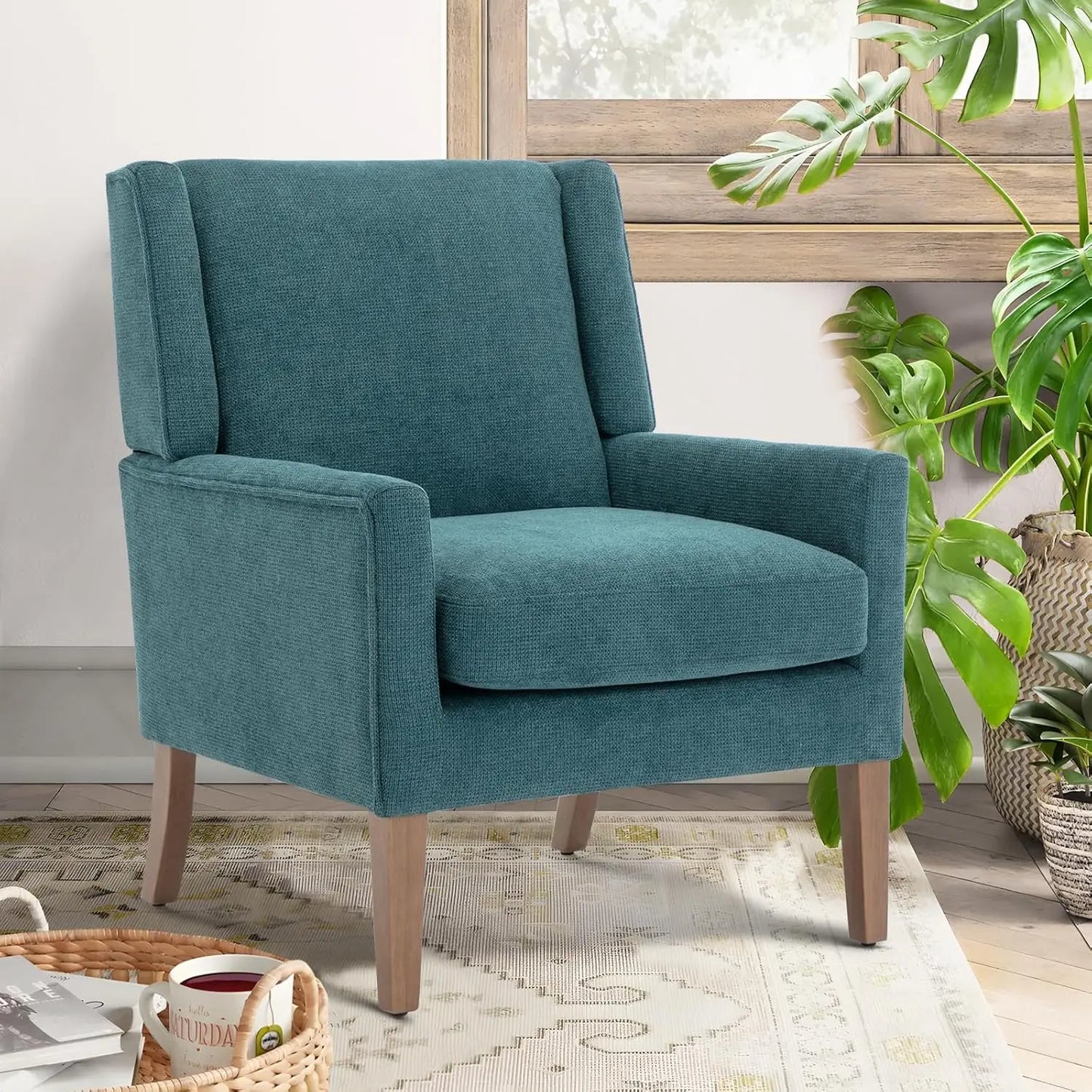 Beige Fabric Accent Armchair