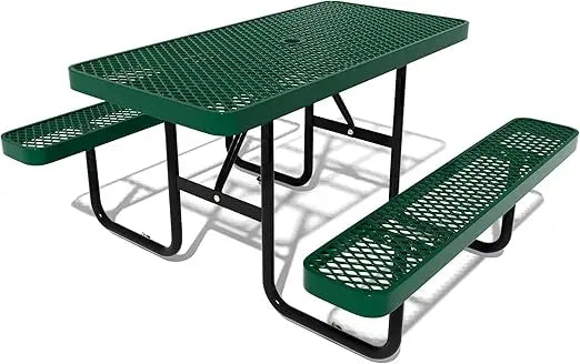 48'' Rectangular Steel Picnic Table for Outdoors,Commercial Metal Picnic Table Bench Set with Umbrella Hole,School Canteen Table