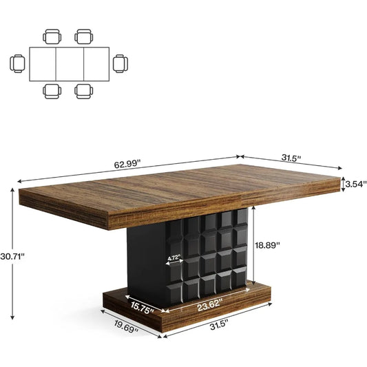 Dining Table with Geometric Base (Brown and Black)