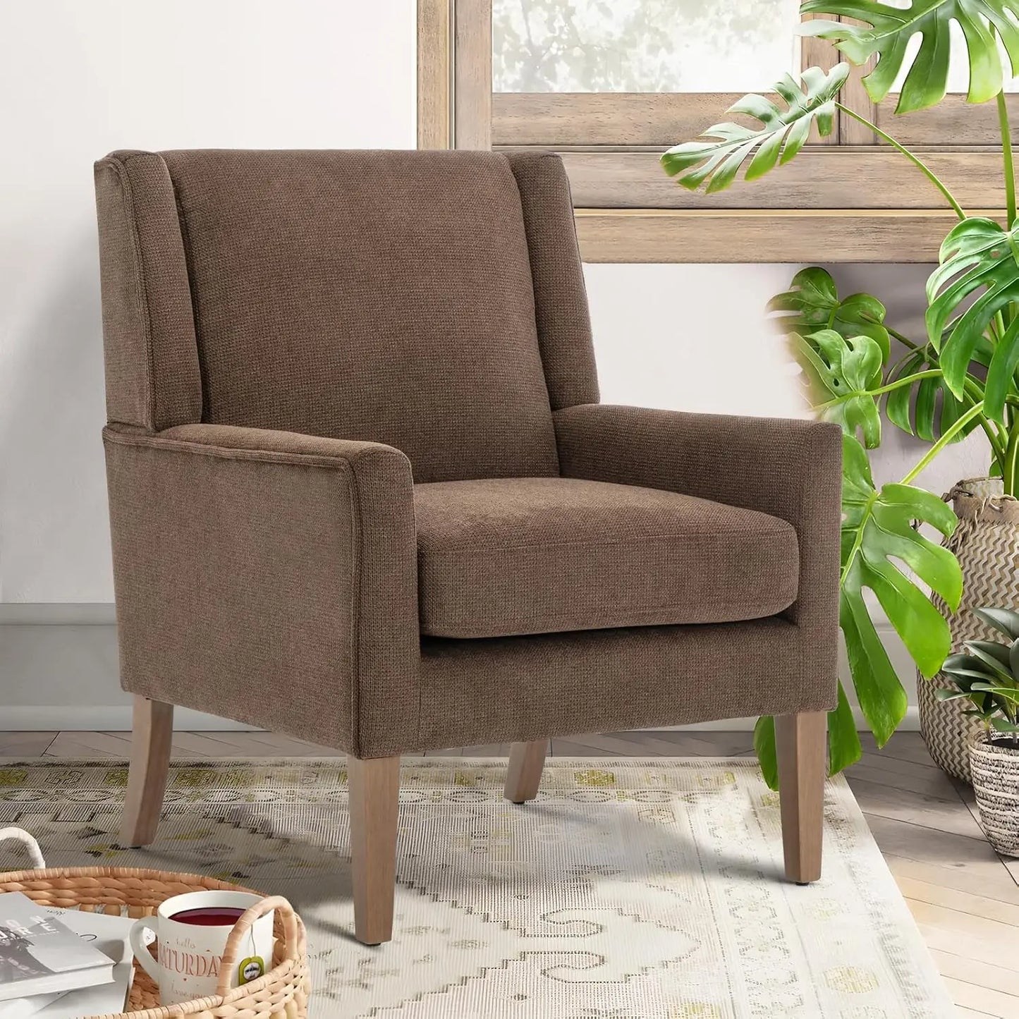 Beige Fabric Accent Armchair
