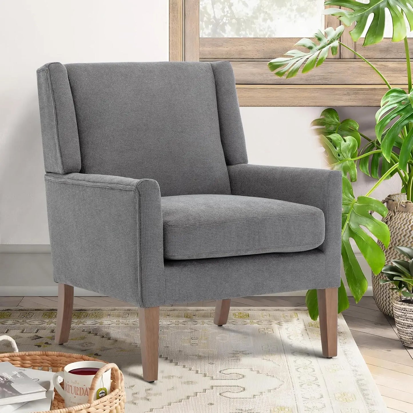 Beige Fabric Accent Armchair