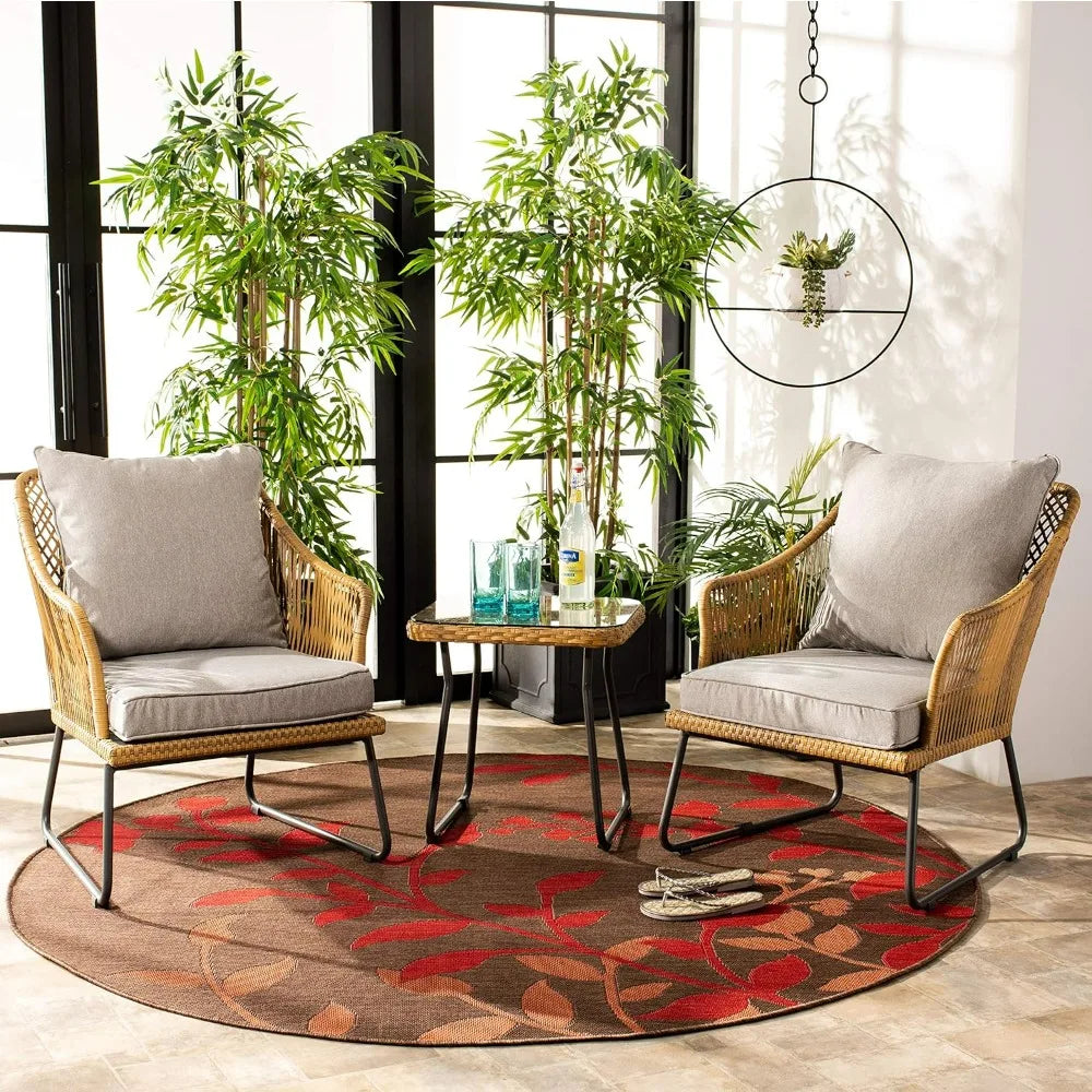 Natural Brown Rattan and Grey Seat Patio Lounge