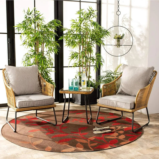 Natural Brown Rattan and Grey Seat Patio Lounge