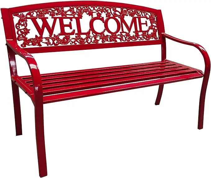 Red Metal Bench for Patio/ Garden Seating