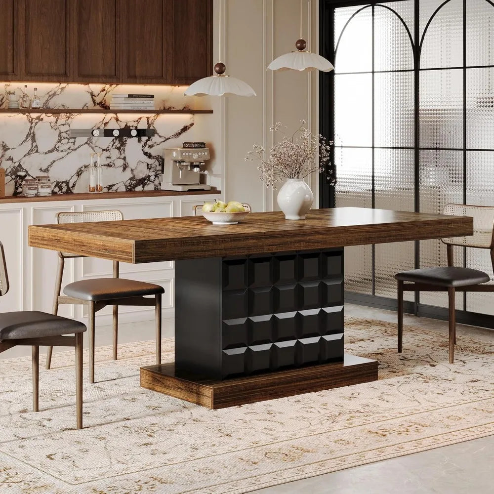Dining Table with Geometric Base (Brown and Black)