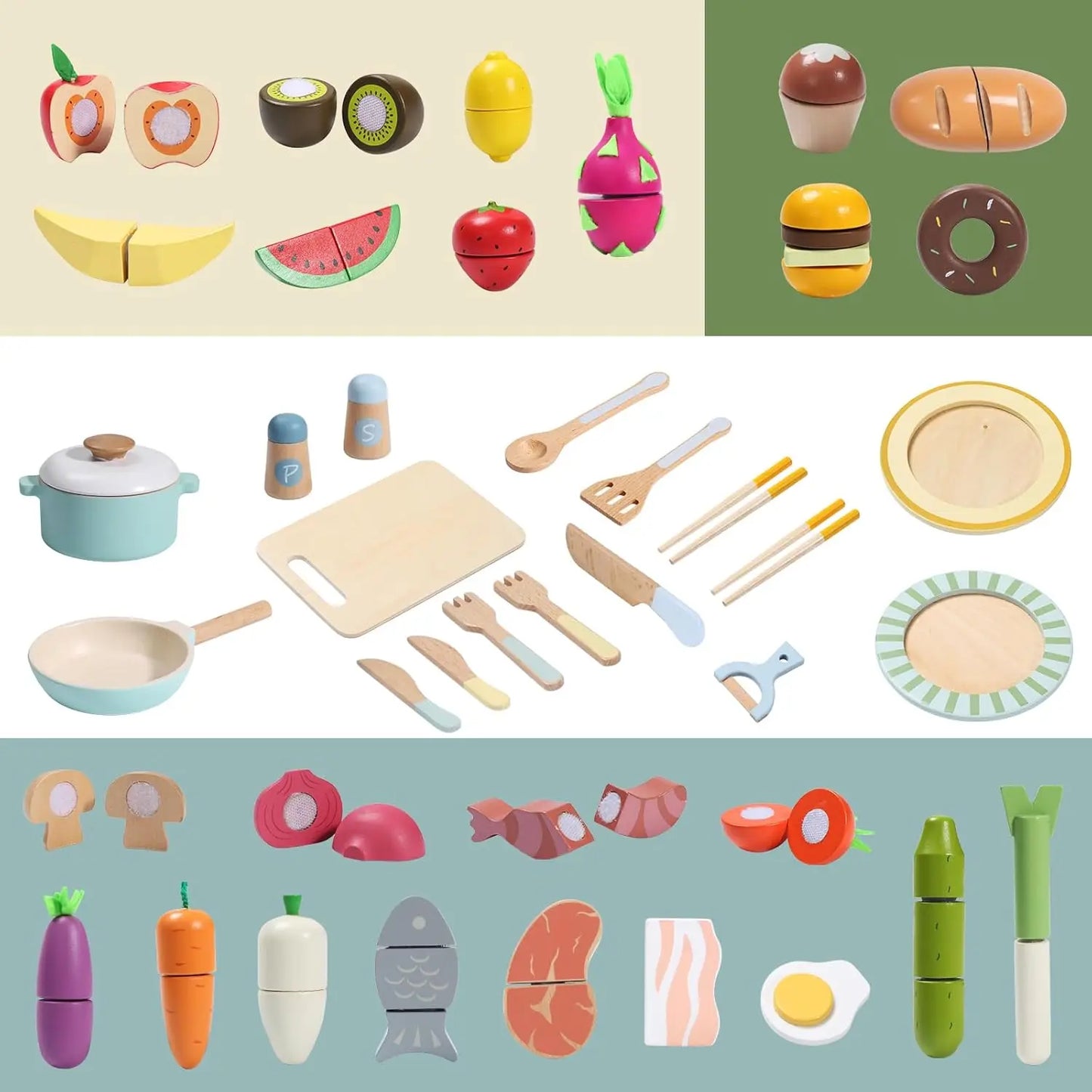 78 PCS Wooden Play Food Set