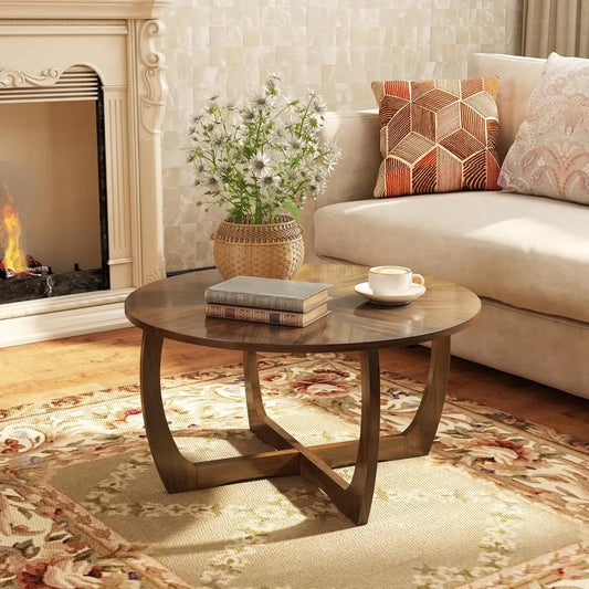 Round Wood Coffee Table with Curved Legs