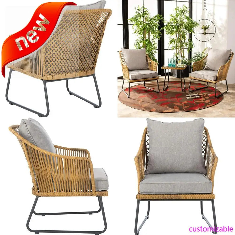 Natural Brown Rattan and Grey Seat Patio Lounge