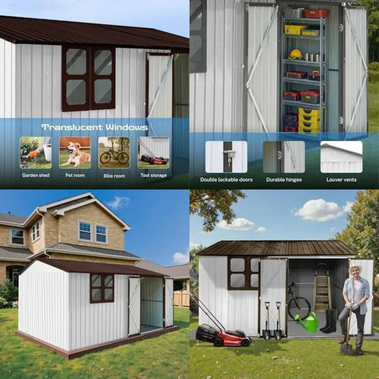 "Metal outdoor storage shed w/ ventilation/secure doors