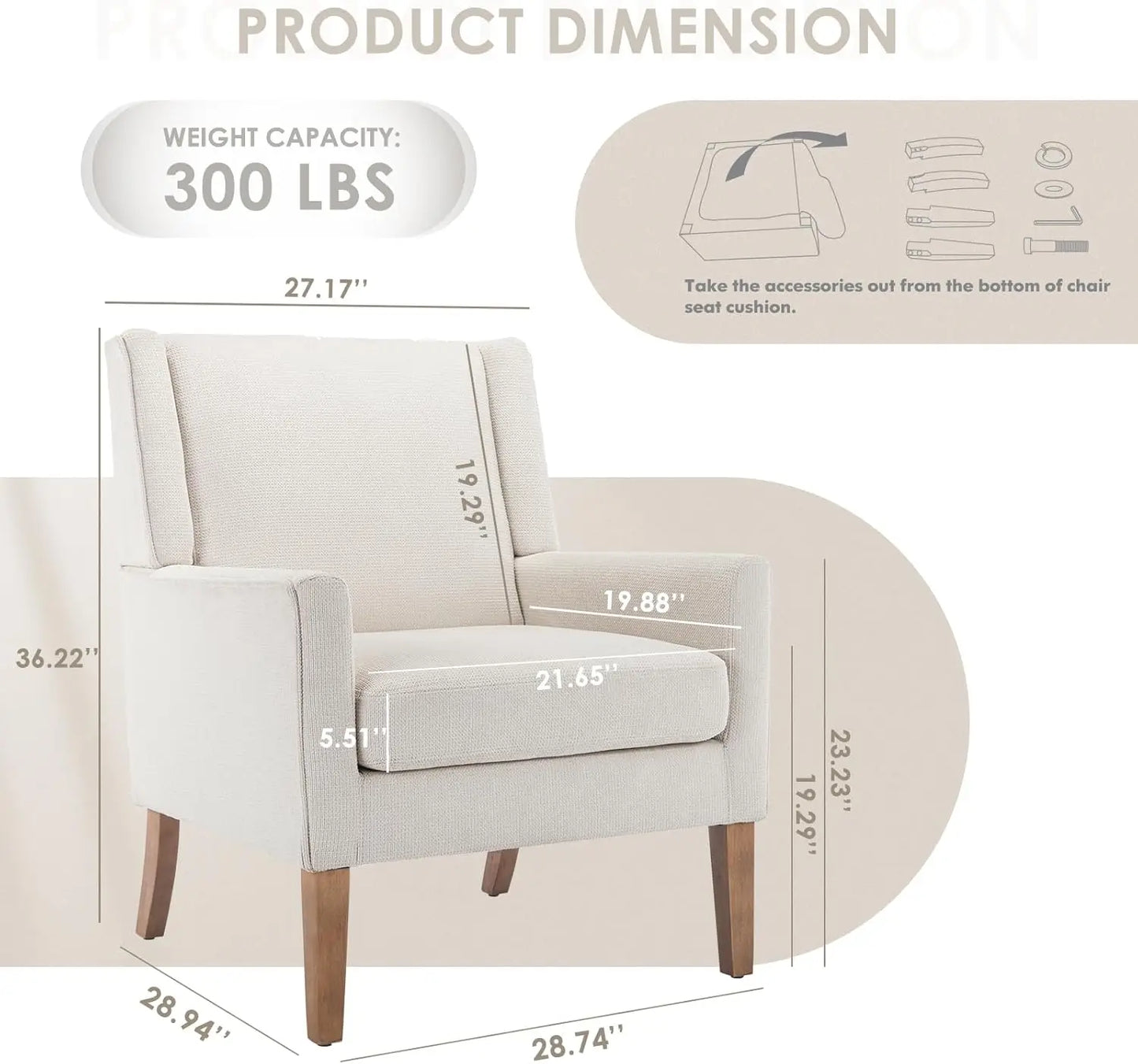 Beige Fabric Accent Armchair