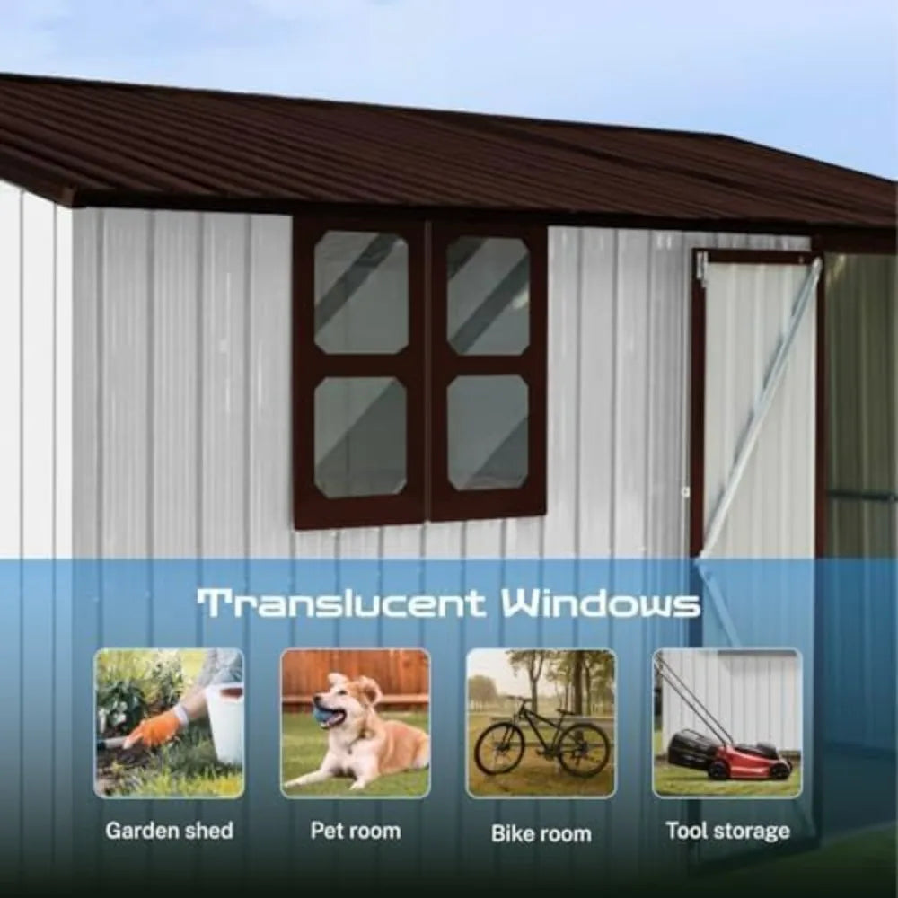 "Metal outdoor storage shed w/ ventilation/secure doors