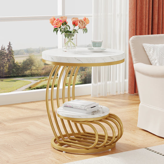 Unique Modern Gold Round End Table: 2 Tiers
