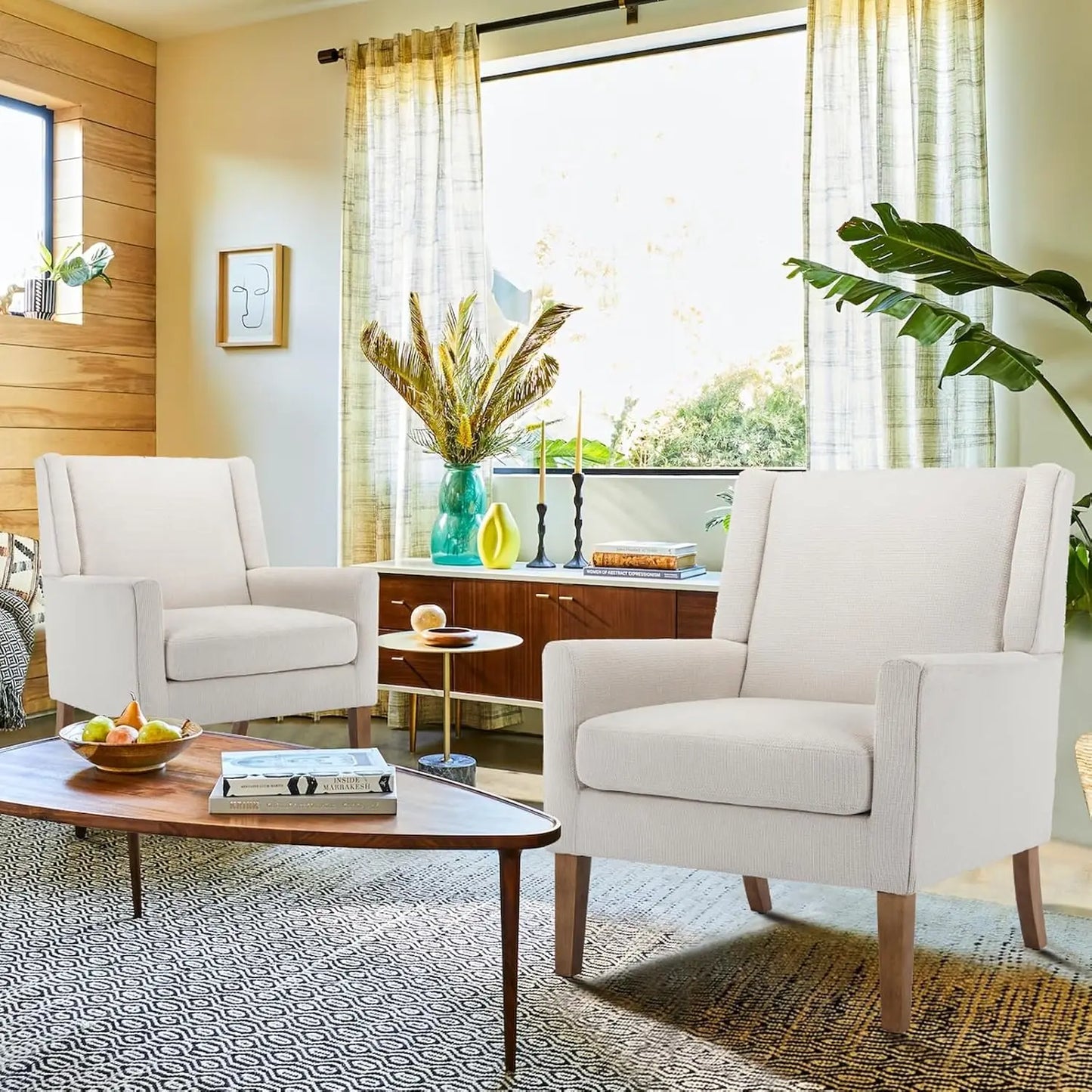 Beige Fabric Accent Armchair