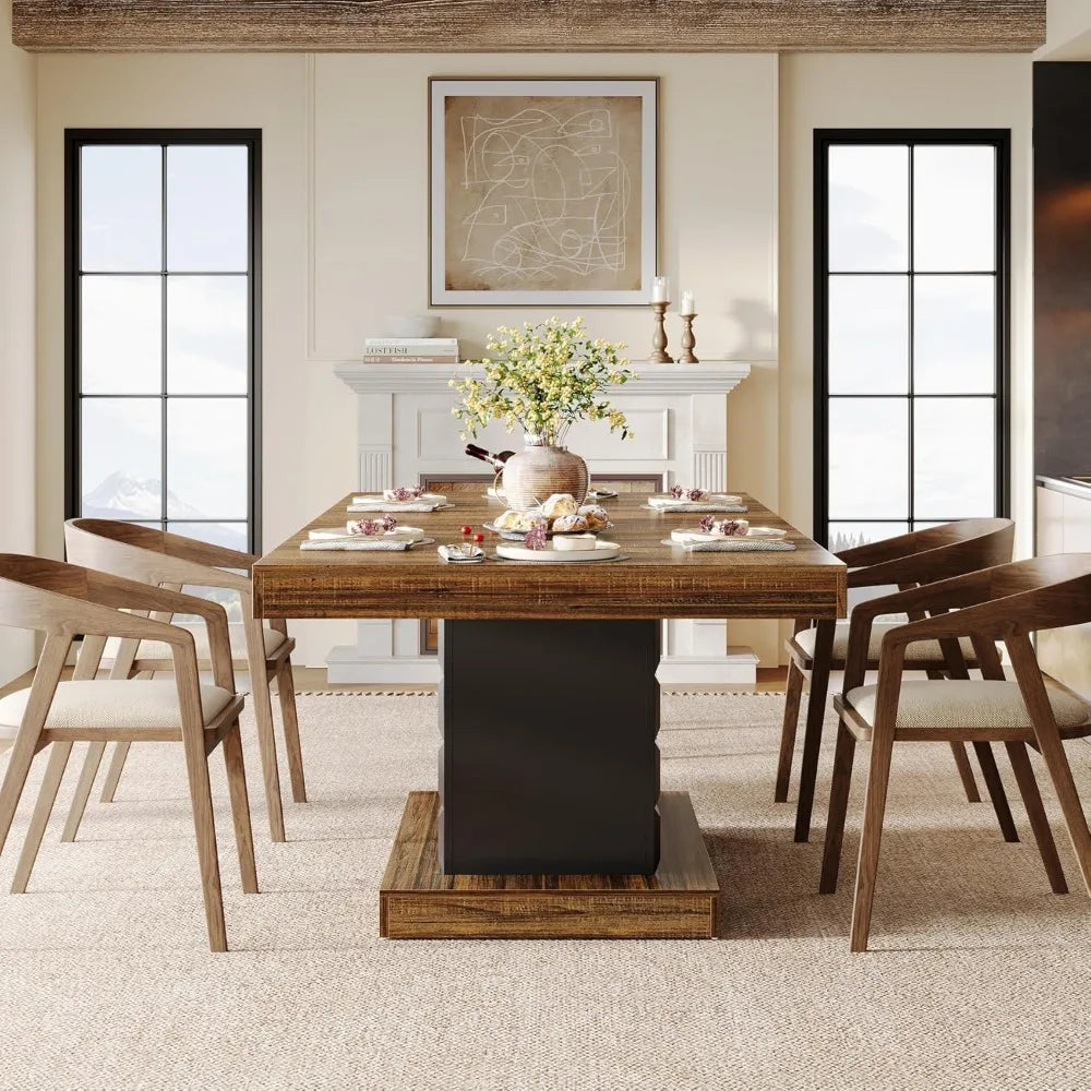 Dining Table with Geometric Base (Brown and Black)