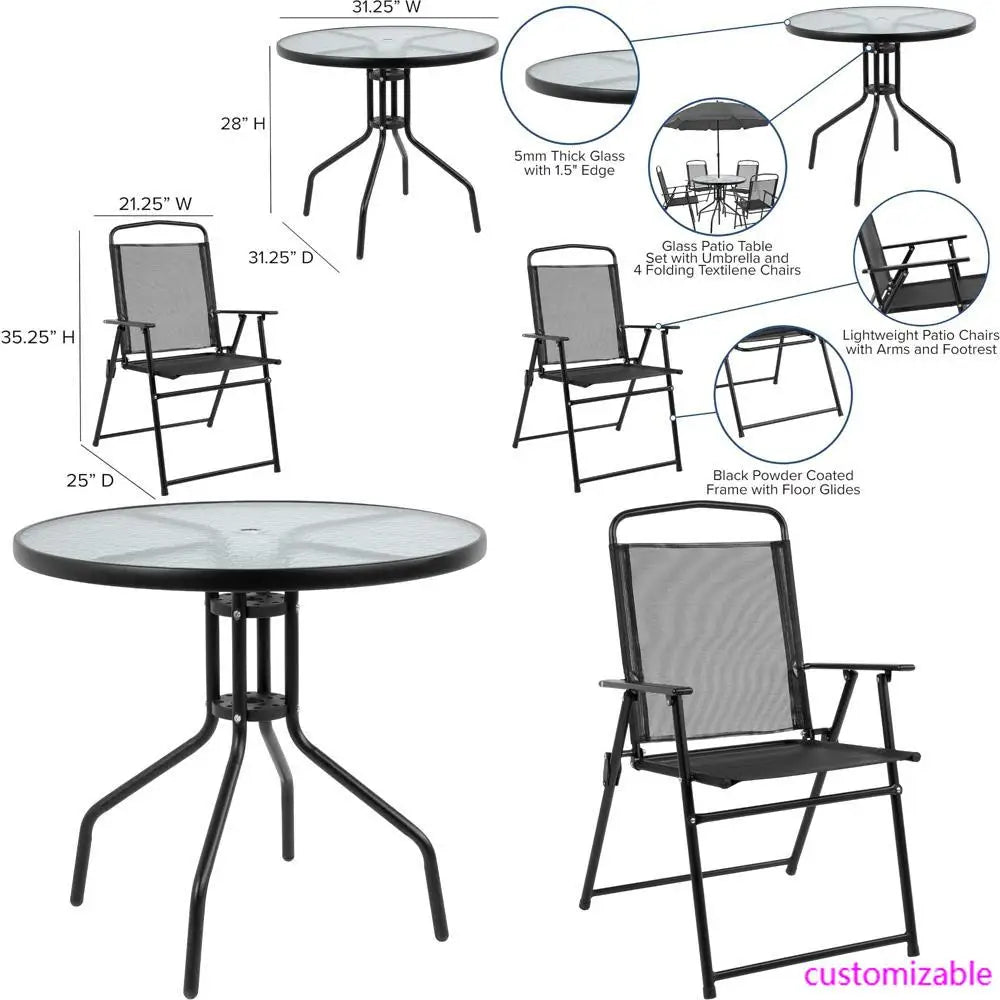 Black 6-Piece Patio Garden Furniture Set