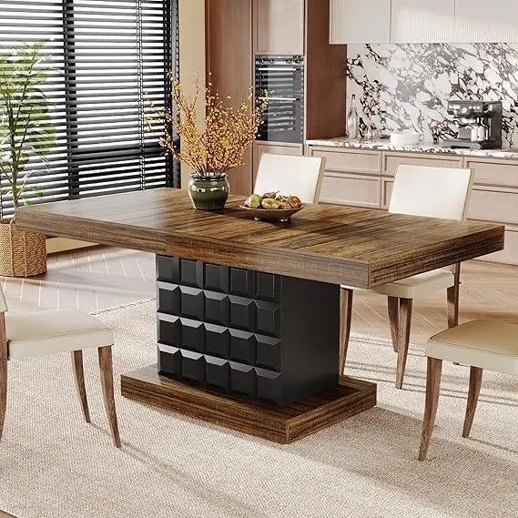 Dining Table with Geometric Base (Brown and Black)