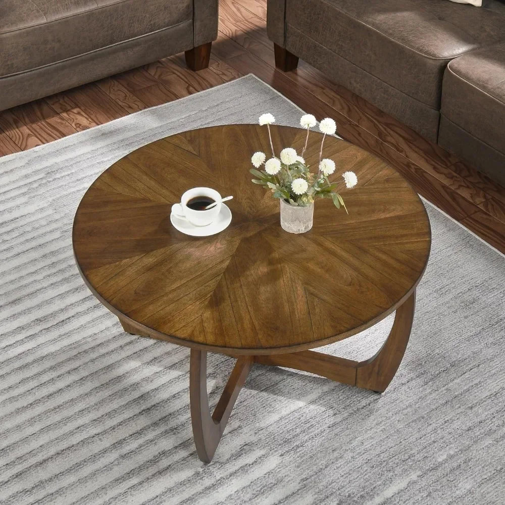 Round Wood Coffee Table with Curved Legs