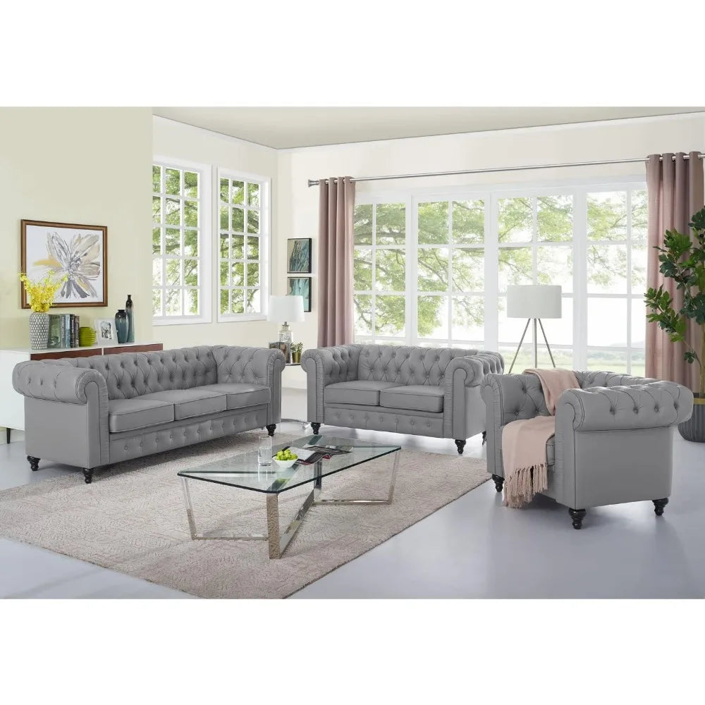 Chesterfield Furniture Leather Sofa Set.