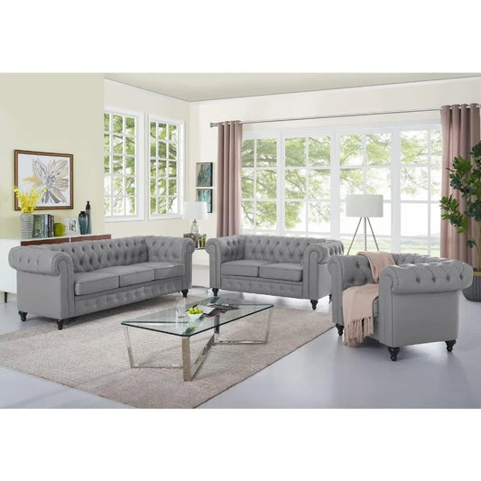 Chesterfield Furniture Leather Sofa Set.