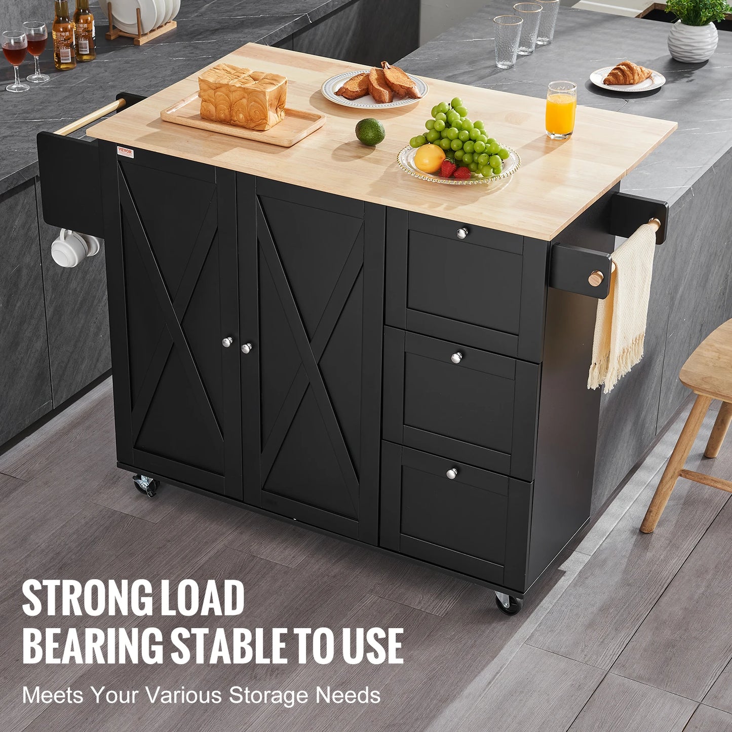56" Mobile Kitchen Island Cart