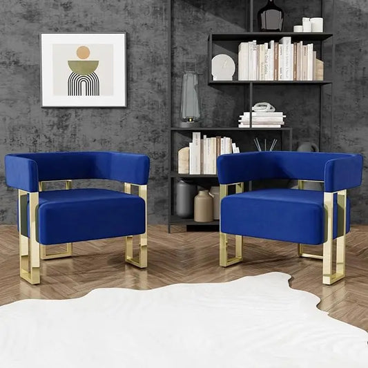 Modern Blue and Gold Accent Chair Set of 2