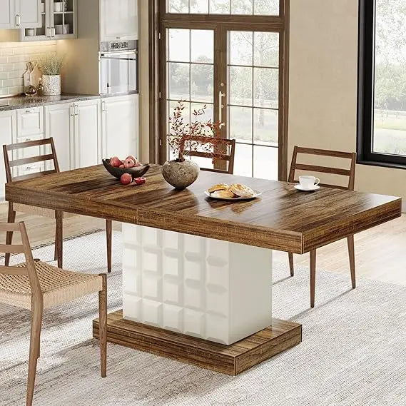 Dining Table with Geometric Base (Brown and Black)