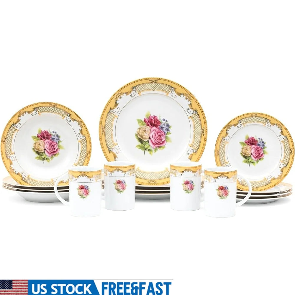 Elegant Porcelain 16 Piece Vintage Tableware