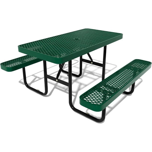 48'' Rectangular Steel Picnic Table for Outdoors,Commercial Metal Picnic Table Bench Set with Umbrella Hole,School Canteen Table