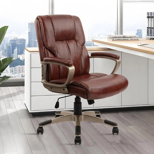 Executive  Brown Leather Chairs w/ Soft Padded Armrest