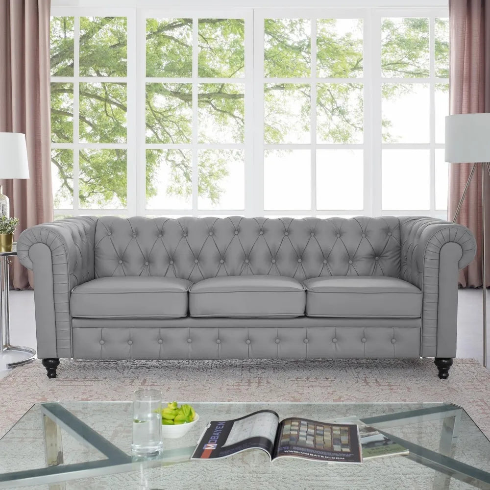 Chesterfield Furniture Leather Sofa Set.