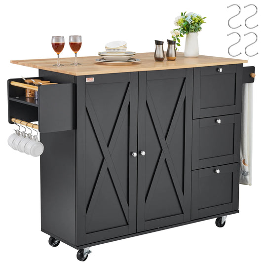 56" Mobile Kitchen Island Cart