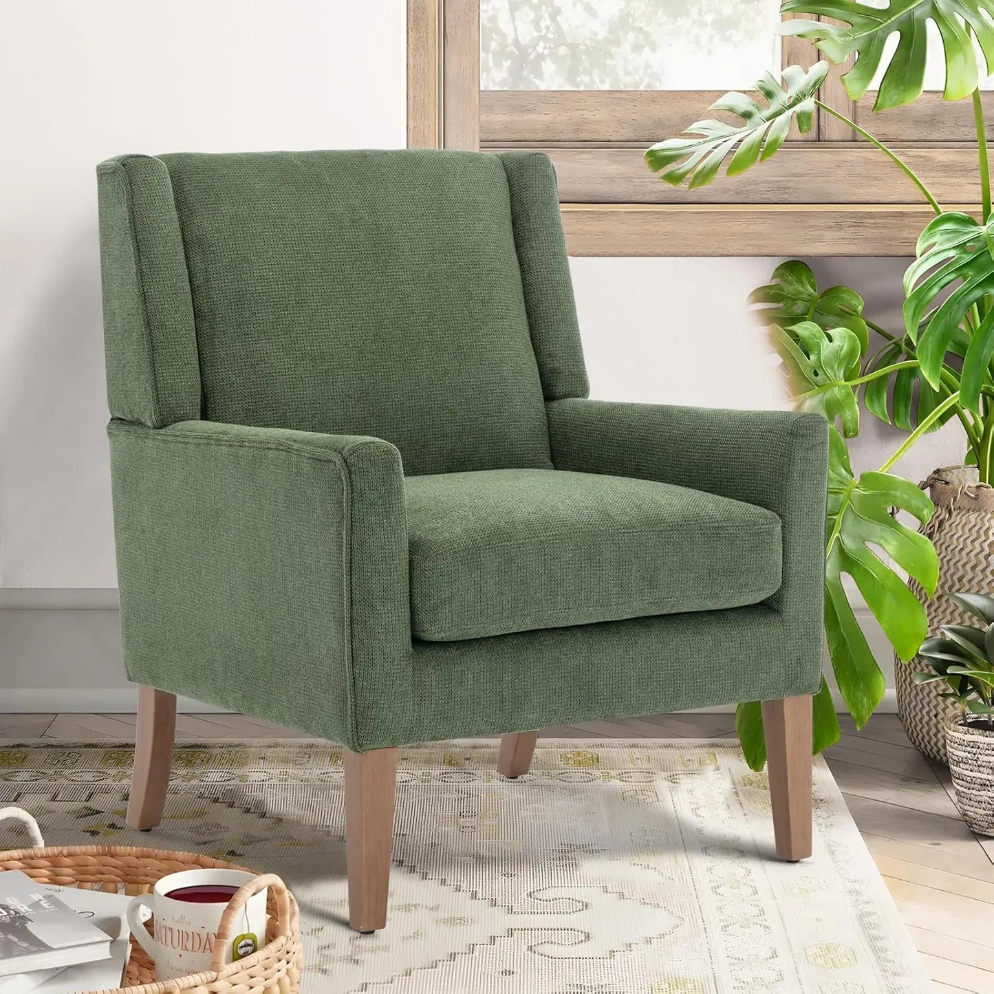 Beige Fabric Accent Armchair