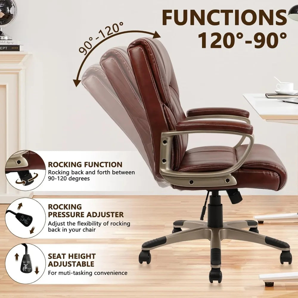 Executive  Brown Leather Chairs w/ Soft Padded Armrest