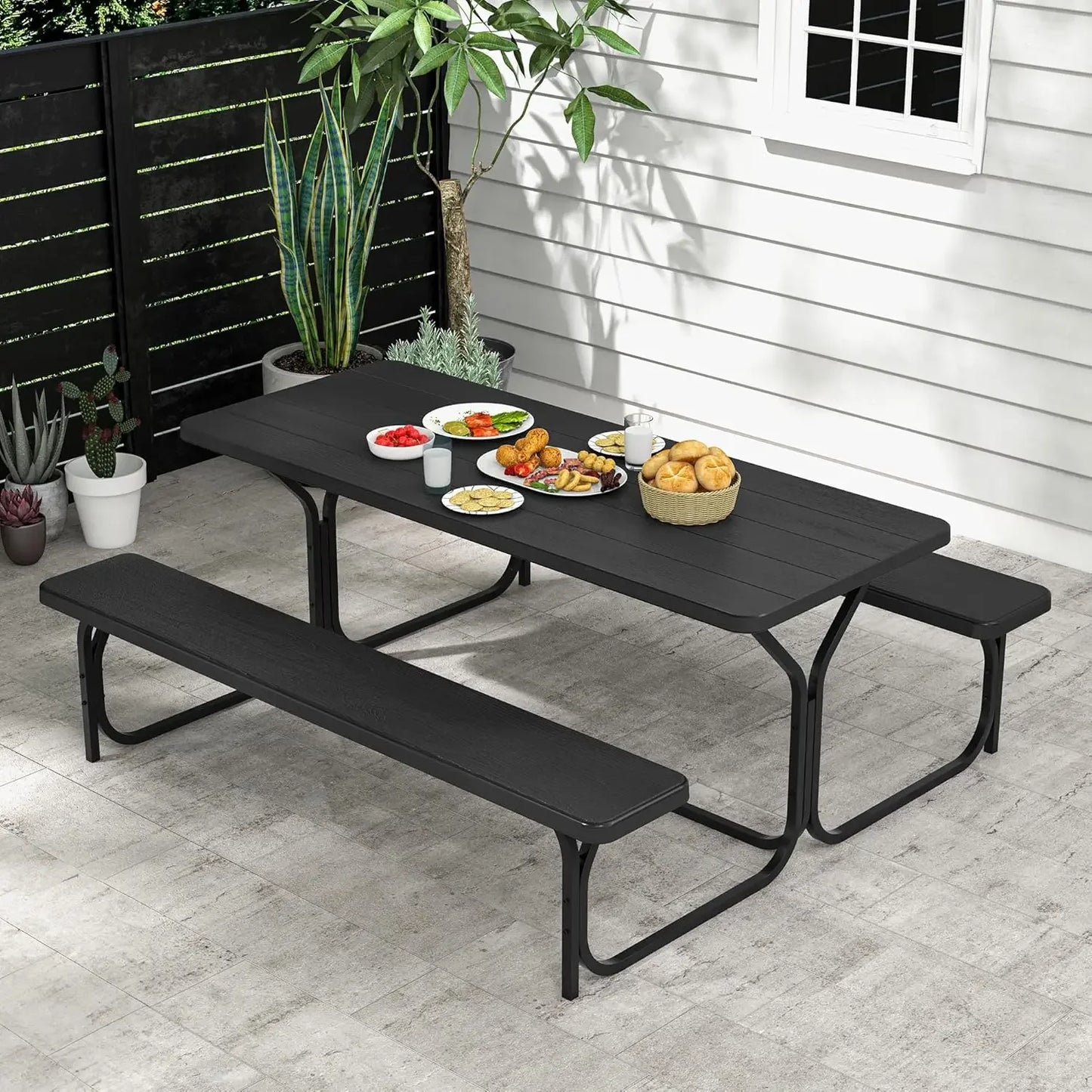 6FT Black Heavy Duty Picnic Table with Bench