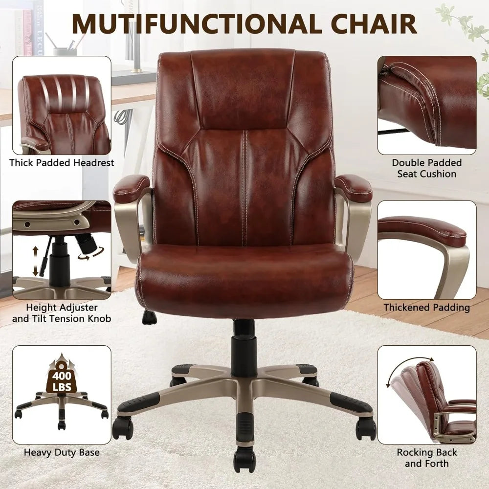 Executive  Brown Leather Chairs w/ Soft Padded Armrest