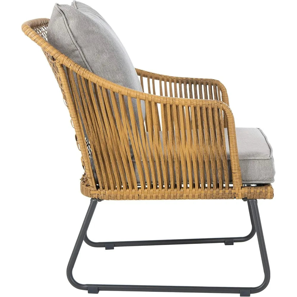 Natural Brown Rattan and Grey Seat Patio Lounge